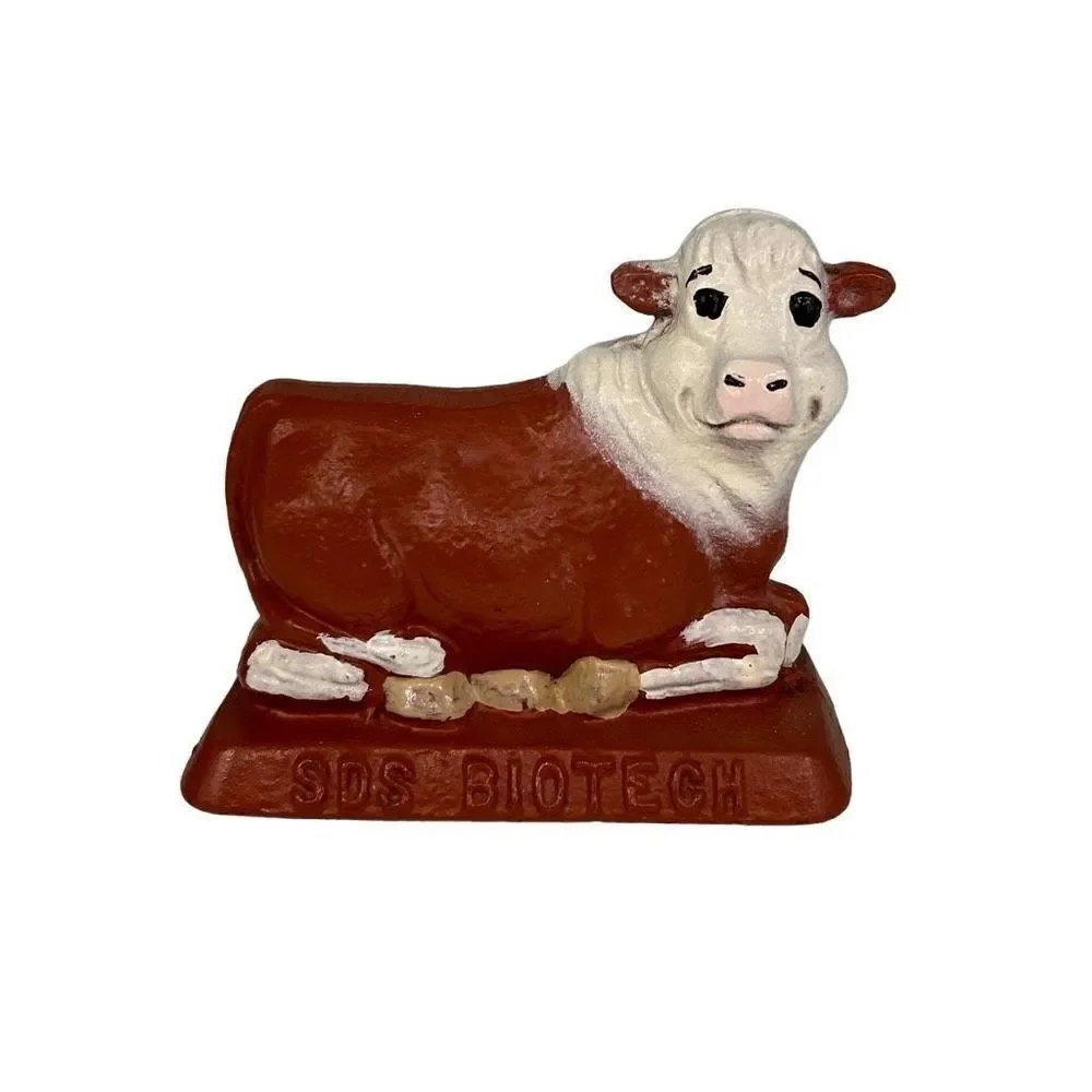 The Foundry Collection Cow Paperweight Brown White Cast Iron Home Office Ornate